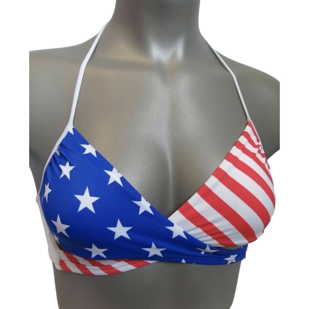Victoria's Secret PINK USA Flag Knotted Body Wrap Halter Swim Top XS